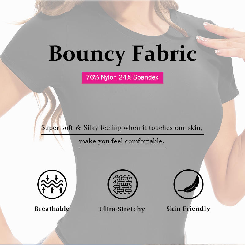 T Shirt Tops Second-skin Feel Shapewear Crew Neck Short Sleeve Bodysuit For Women