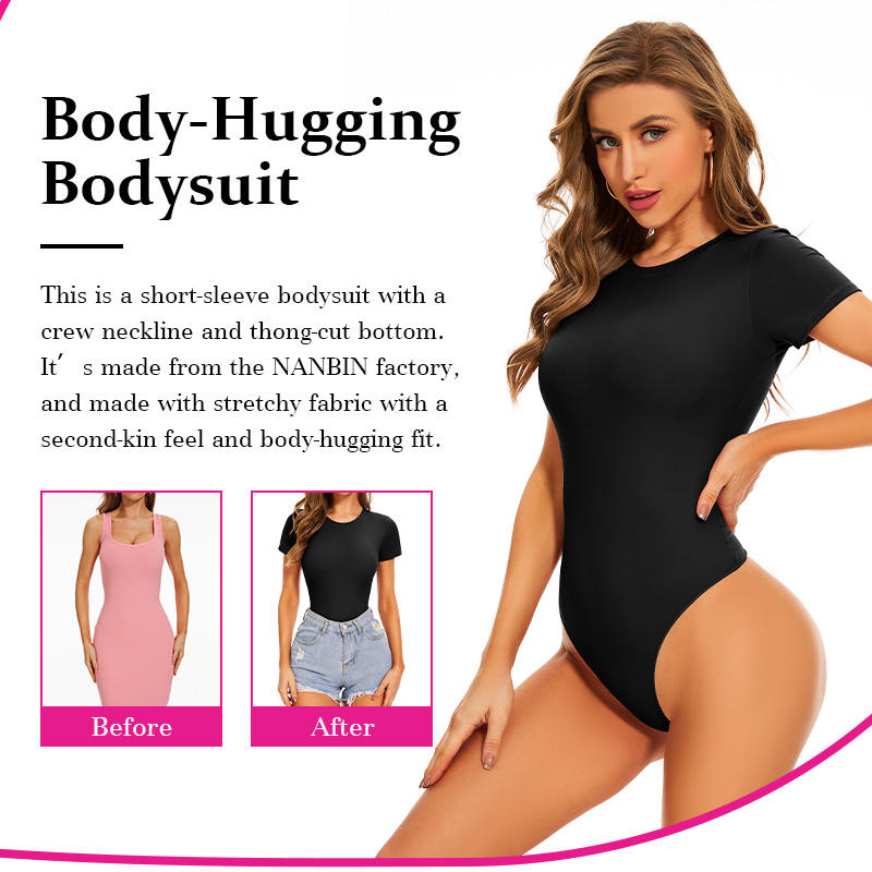T Shirt Tops Second-skin Feel Shapewear Crew Neck Short Sleeve Bodysuit For Women